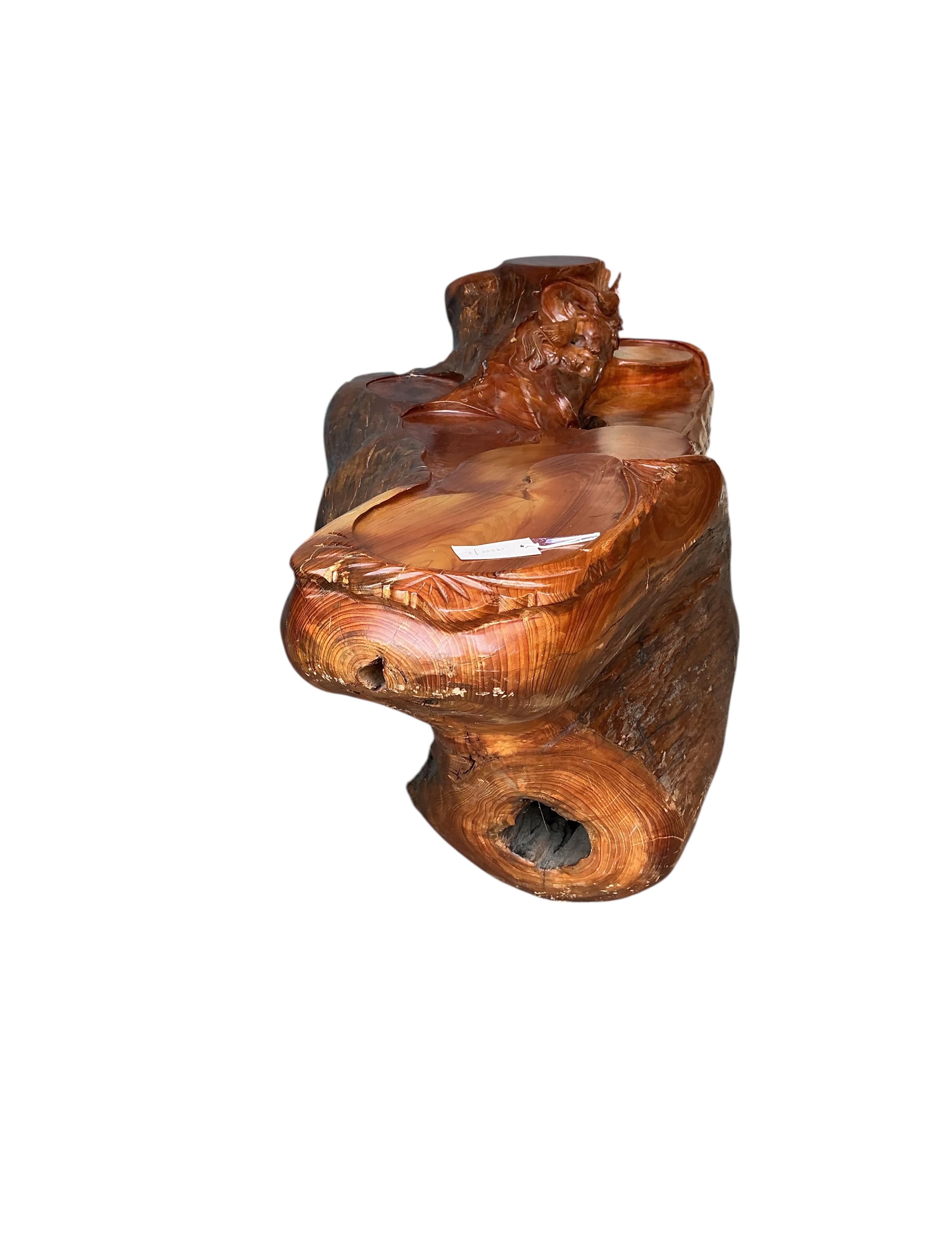 A Chinese carved root wood fountain / plant stand, width 155cm, height 70cm